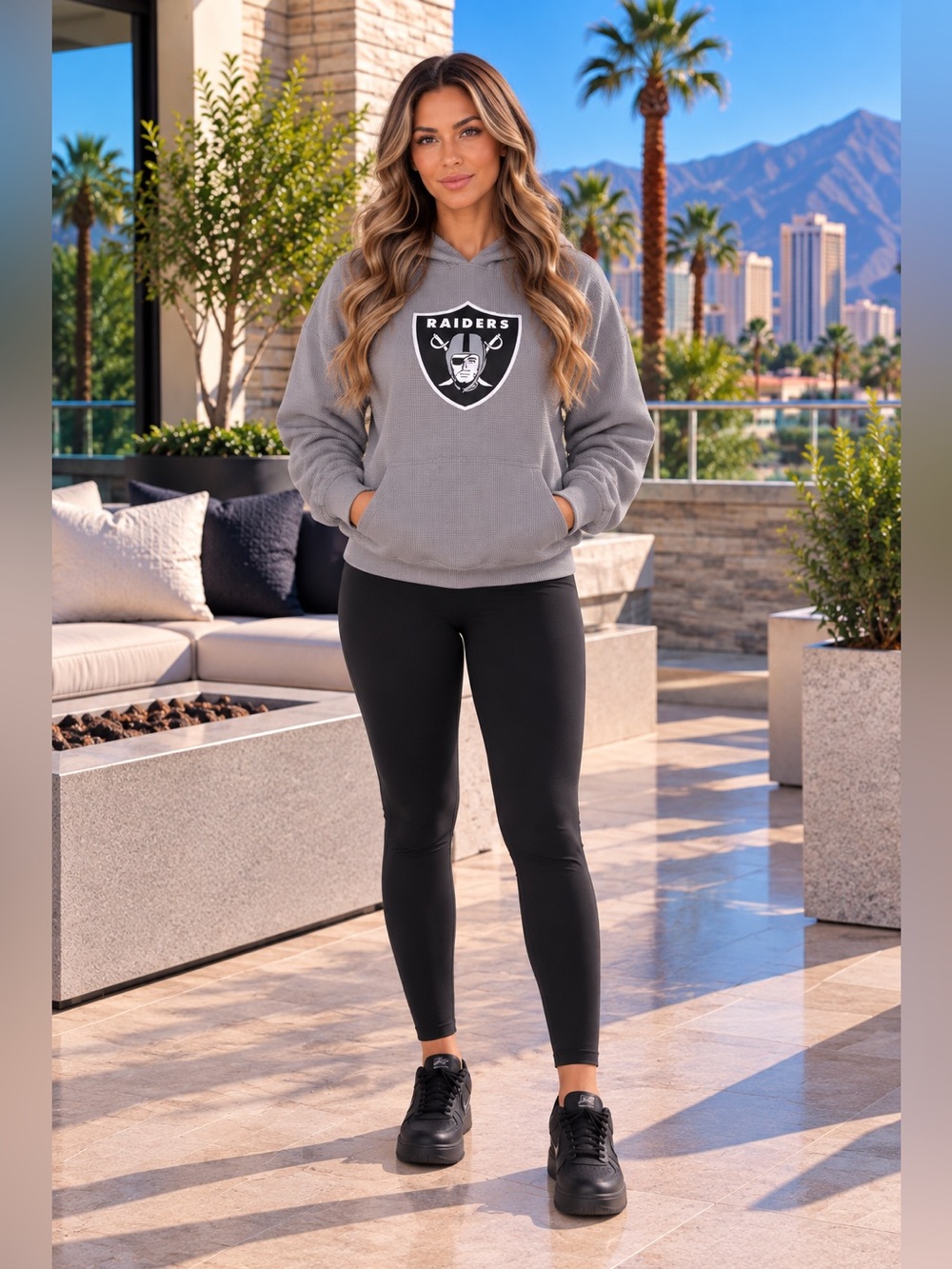 Certo Women’s NFL Las Vegas Raiders Light Weight Waffle Knit Pullover Hoodie
